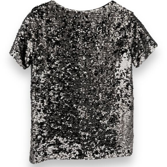 Anthropologie Vanessa Virginia Sequin Short Sleeve V-Neck Top Silver Women's XS - Picture 3 of 6